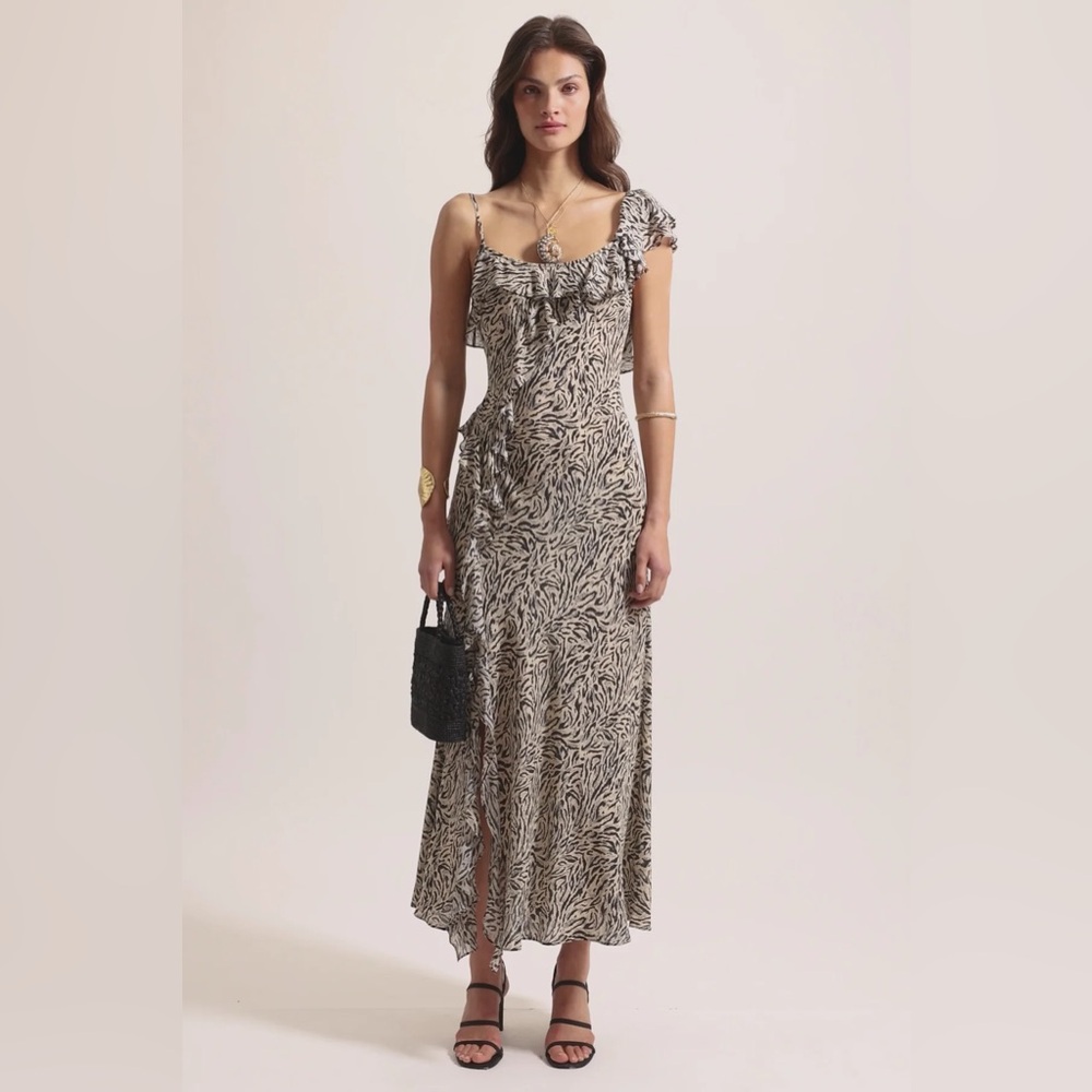 RIXO Ester Silk Maxi Dress in Sun Leo Tan Size 4